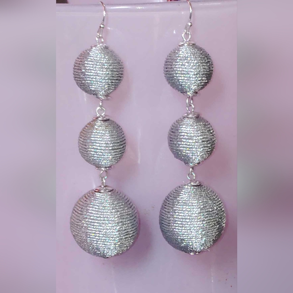 Silver Triple Orb Drop Earrings - Women Jewelry Earrings